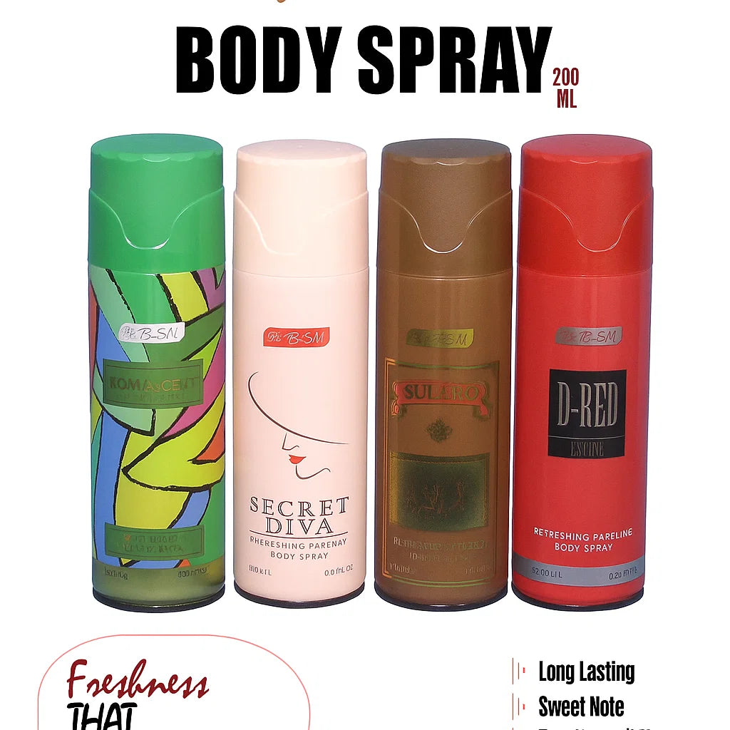 TEZN Body Spray – 4 Pcs Set - Romascent, Secret Diva, Sugaro, and D-Red Desire
