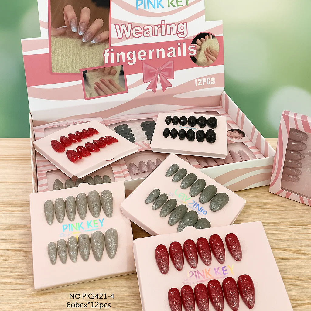 Pink Key Fancy Glittery Nails