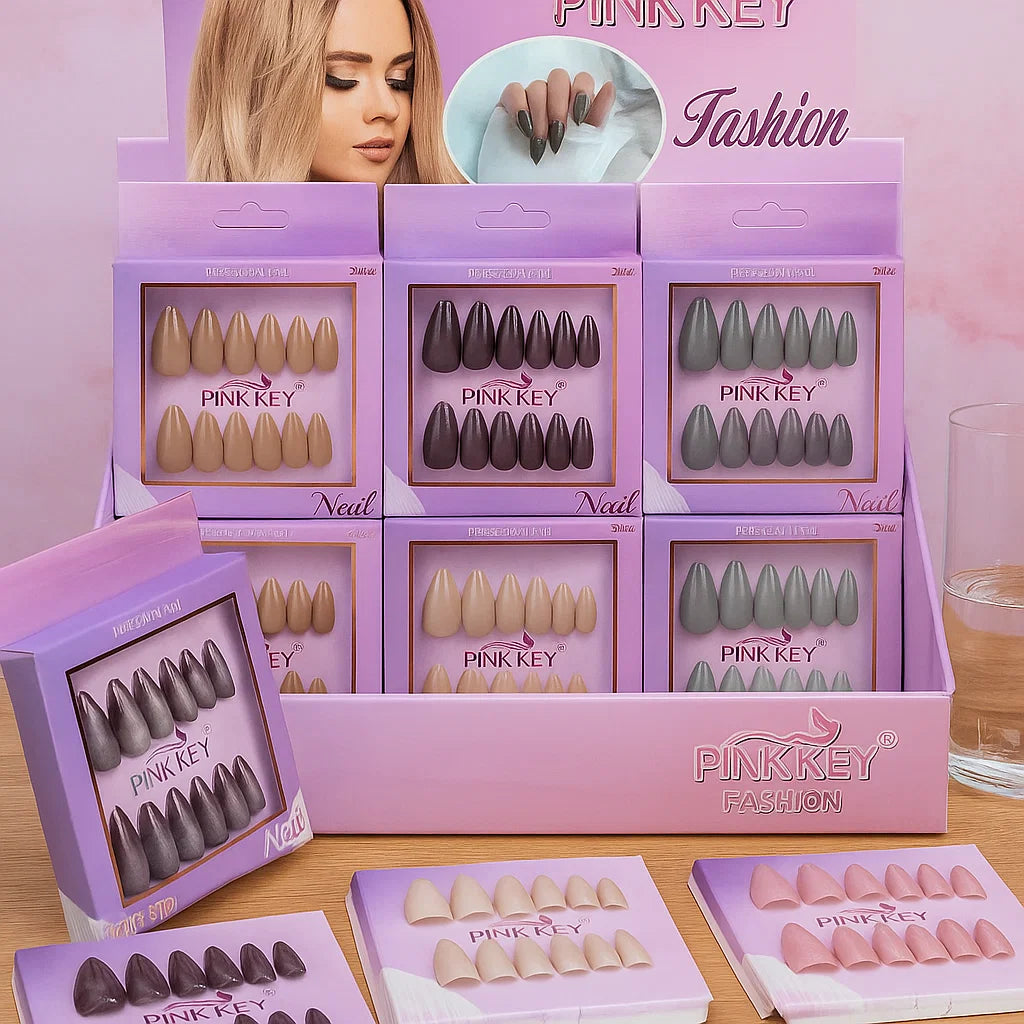 Pink Key Artifical Nails