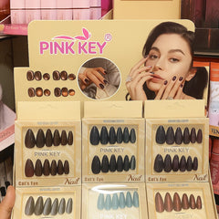 Pink Key Cat's Eye Artificial Nails