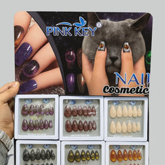 Pink Key Cat's Eye Artificial Nails
