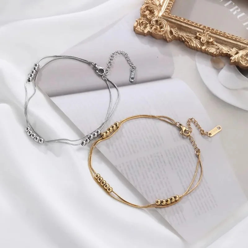 Double Layer Beaded Snake Chain Bracelet