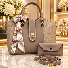 Embossed Floral Leather Womens Handbag Set