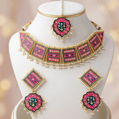 Traditional Enamel Bridal Choker Set – Choker, Earrings & Tikka