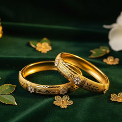 Elegant Gold Plated Floral Carved Bangle Pair