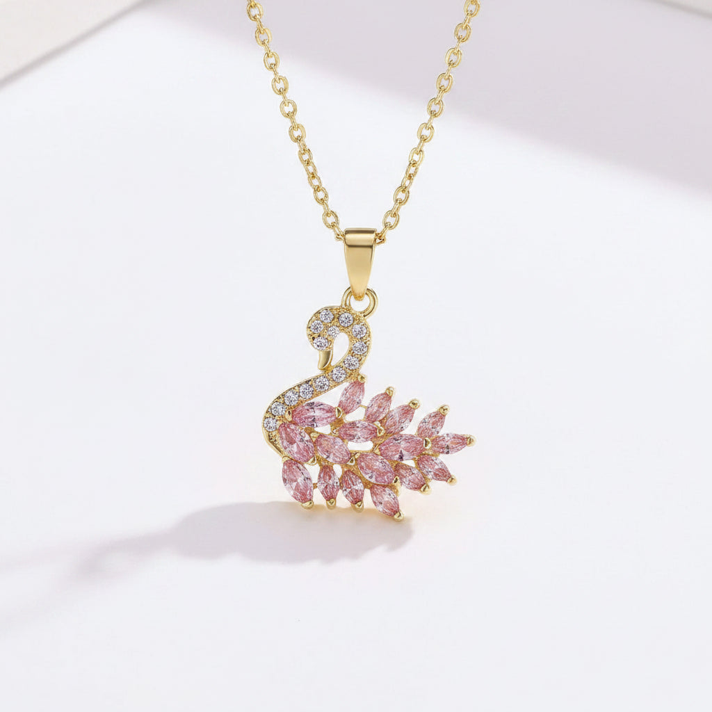 Golden Korean Style Swan Pendant Necklace