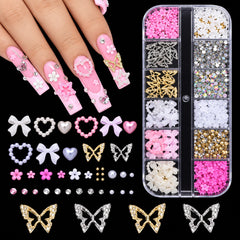 3D Nail Art Decoration Set – Rhinestones, Pearls, Butterfly, Bow, Heart & Flower - 95 Pcs