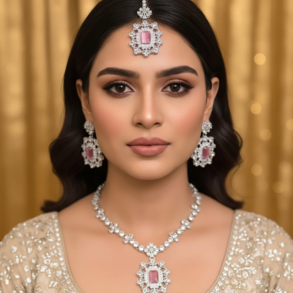 Rajwari Necklace Set Combo – Bracelet, Jhumki & Necklace