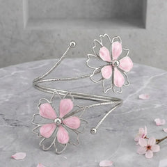 Stainless Steel Pink enamel cherry blossom flower arm cuff - Each