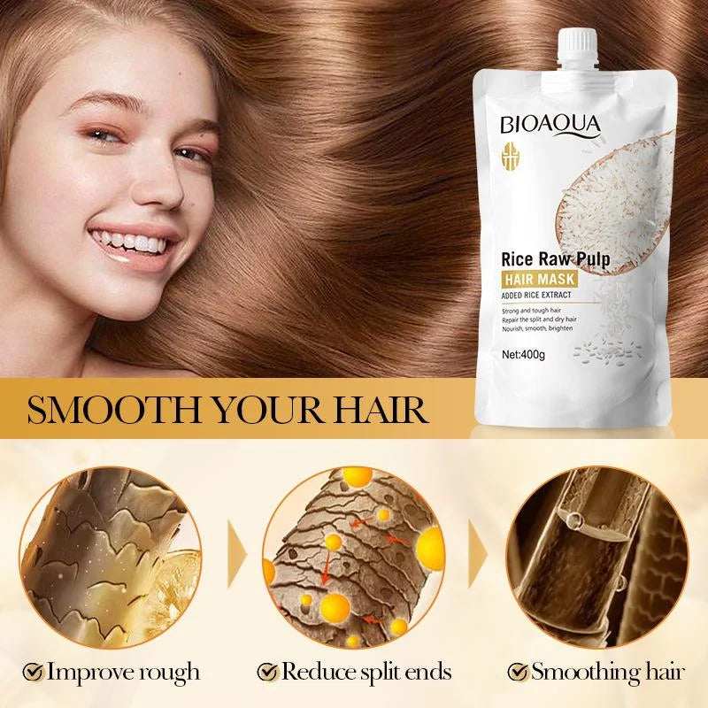 Bioaqua Rice Pulp Hair Mask Smooth - 400g