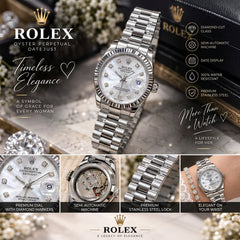 ROLEX Ladies Semi-Automatic Watch – Stone Dial, Date Display & Shiny Metal Chain - with Normal Boc