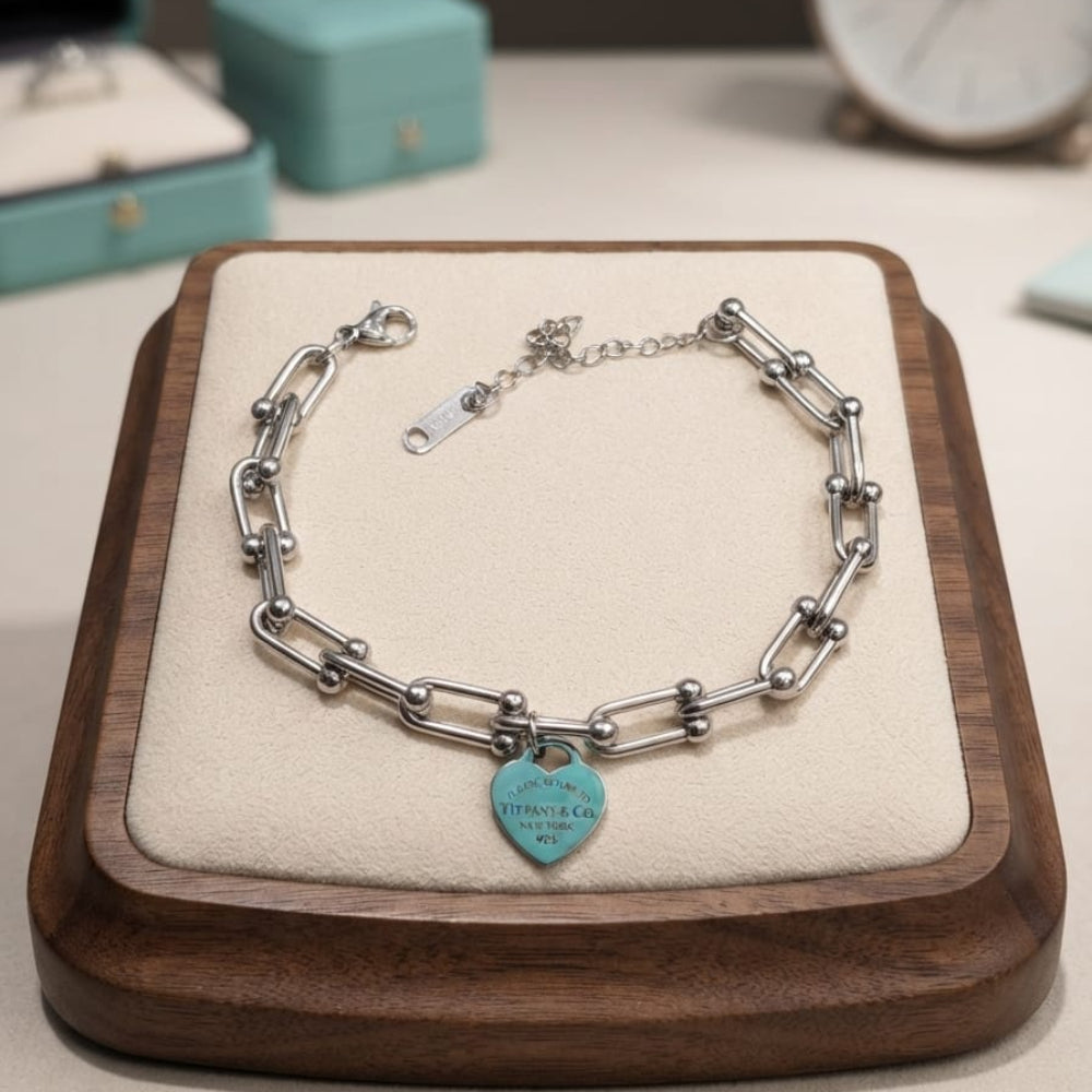 Sliver heart Tag Sterling Silver with Tiffany Blue  Bracelet - Each