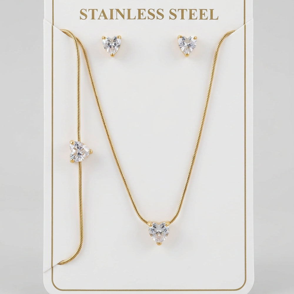 Gold Heart Crystal Jewelry Set