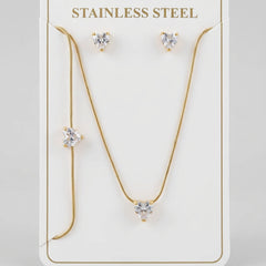 Gold Heart Crystal Jewelry Set