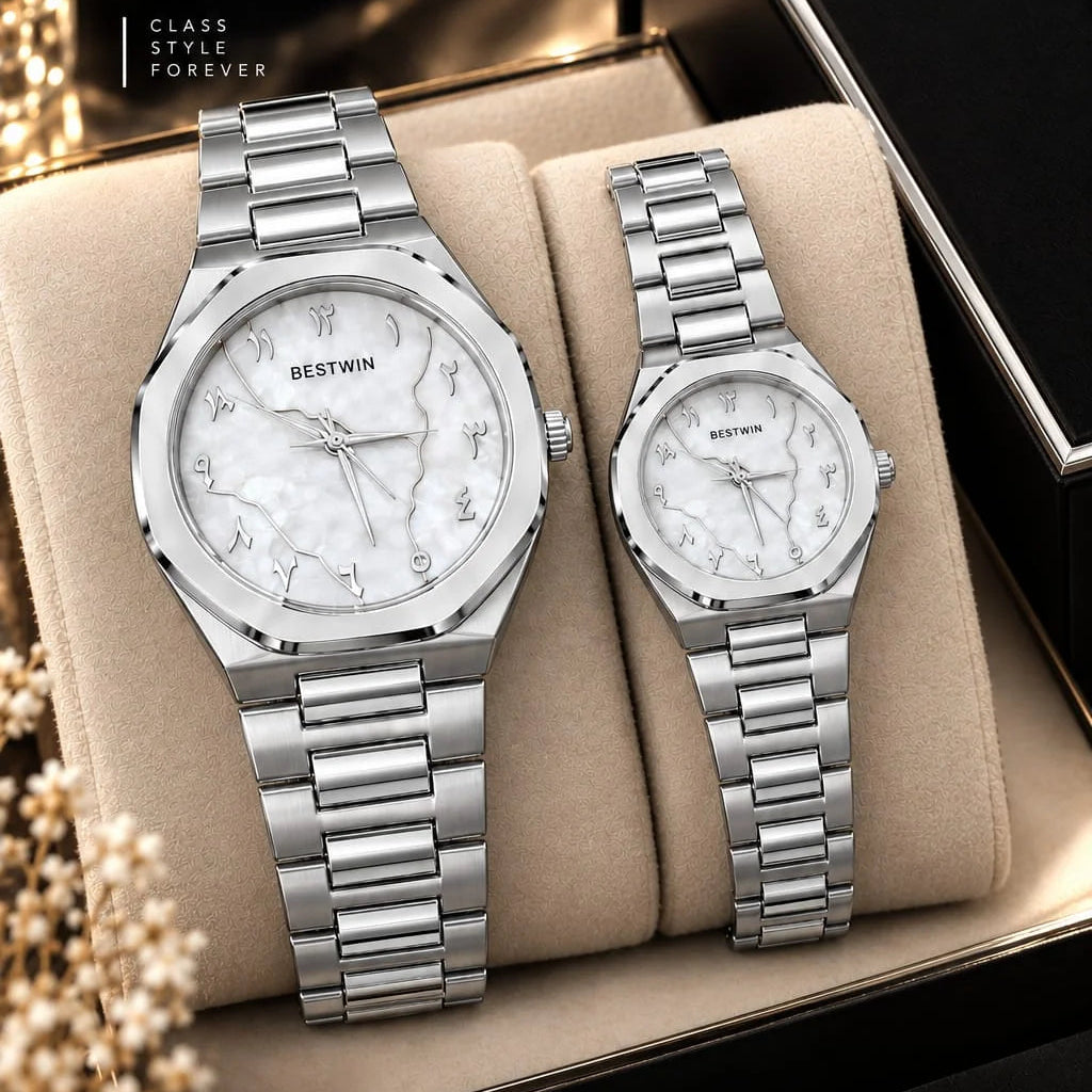 BESTWIN Arabic Numerals Luxury Stainless Steel Couple Watch