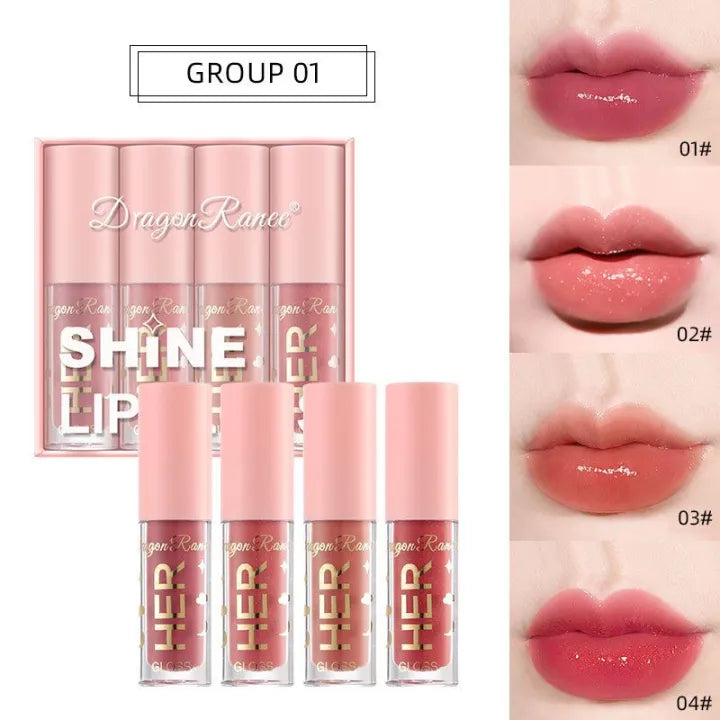 Dragon Ranee Pink Lip Gloss Crystal Jelly Moisturizing Lip Oil Set (Pack of 4)