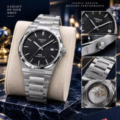 TISSOT PRX Semi-Automatic Luxury Watch for Men with Elegant Black Dial