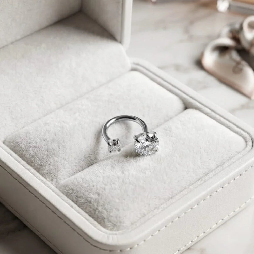 Stainless steel  double stone Nose Hoop Ring  - Each