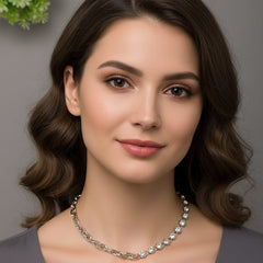 Stainless steel  Silver colour stone necklace - Each