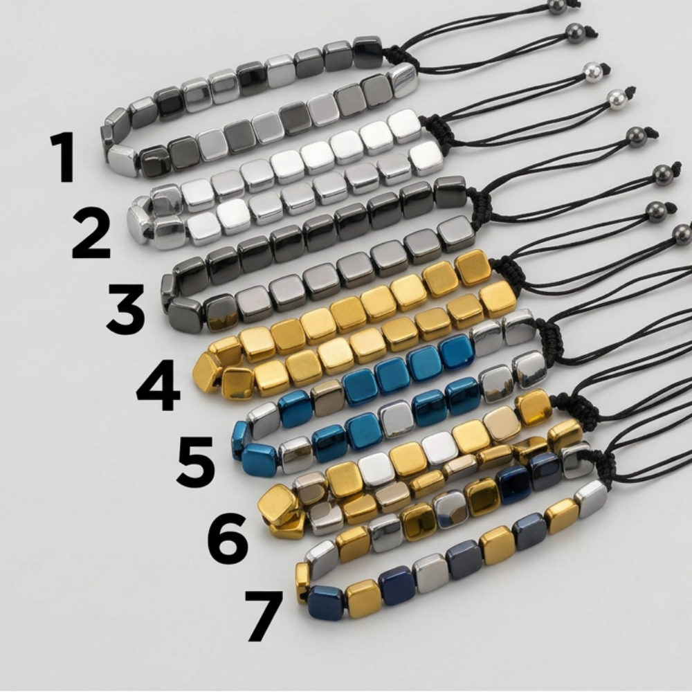 Metallic Square Bead Adjustable Cord Bracelet