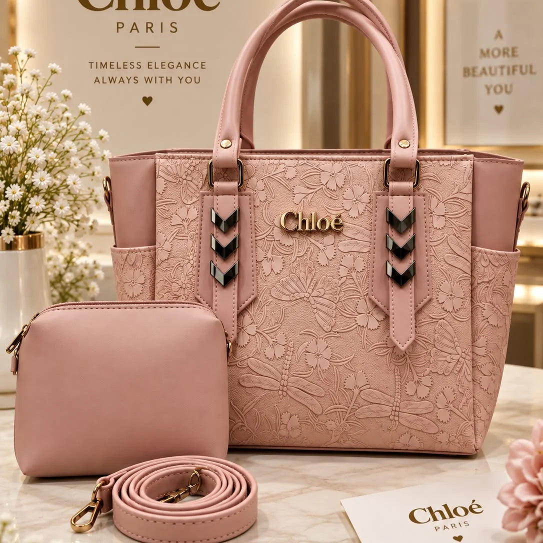 Embossed Floral Handbag Set