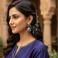 Oxidized Silver Bahubali Jhumkas with Sahara Ear Chains