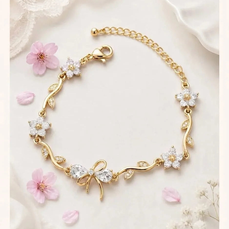 zircon flower and bow vine bracelet - Each