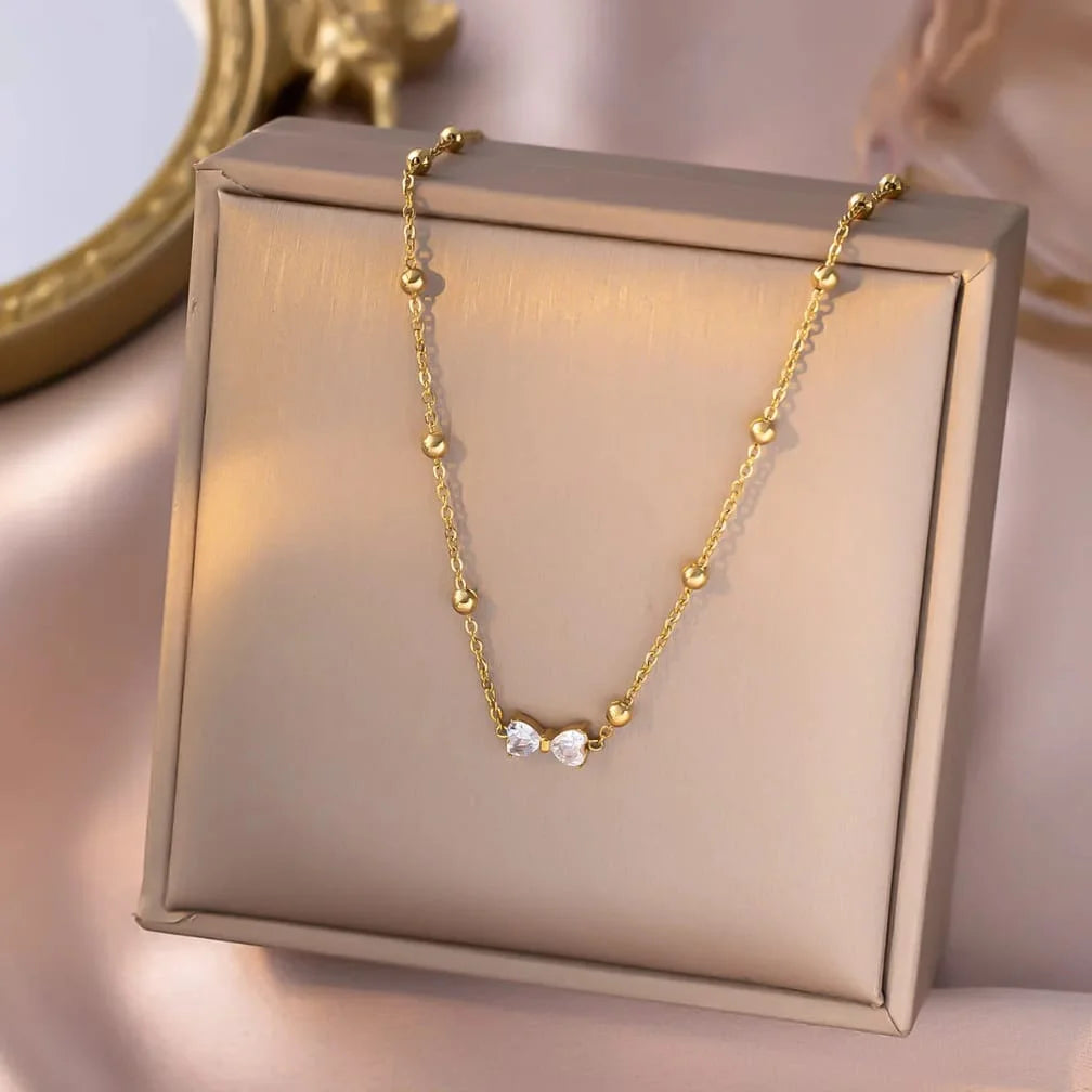Gold Zircon Bow Satellite Necklace