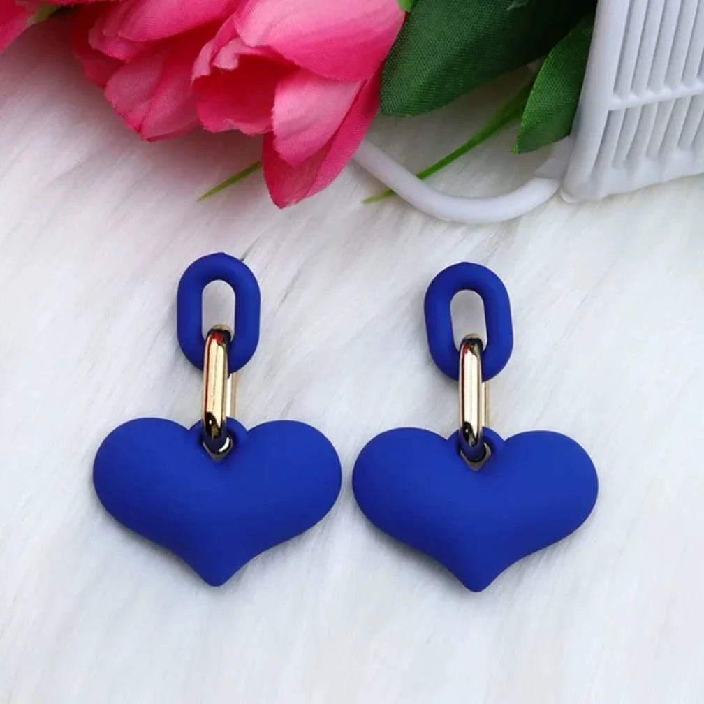 Matte Acrylic Heart Link Drop Earrings