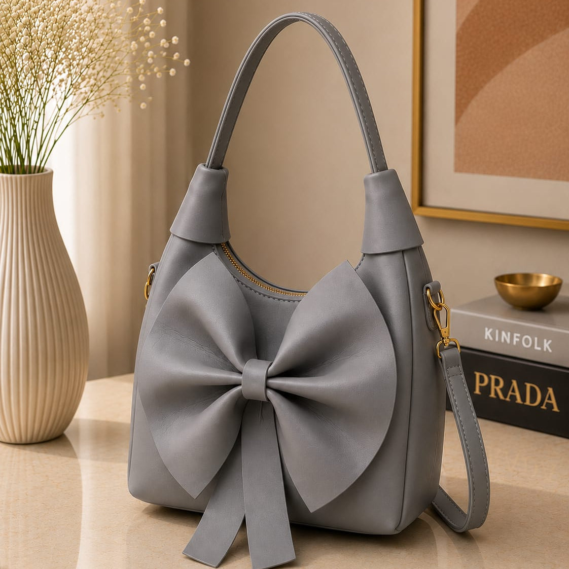 Bow Handbag | Vegan Leather Shoulder Bag for Women