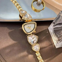 Geometric Gemstone & Asymmetric Dial Women's Bracelet Watch