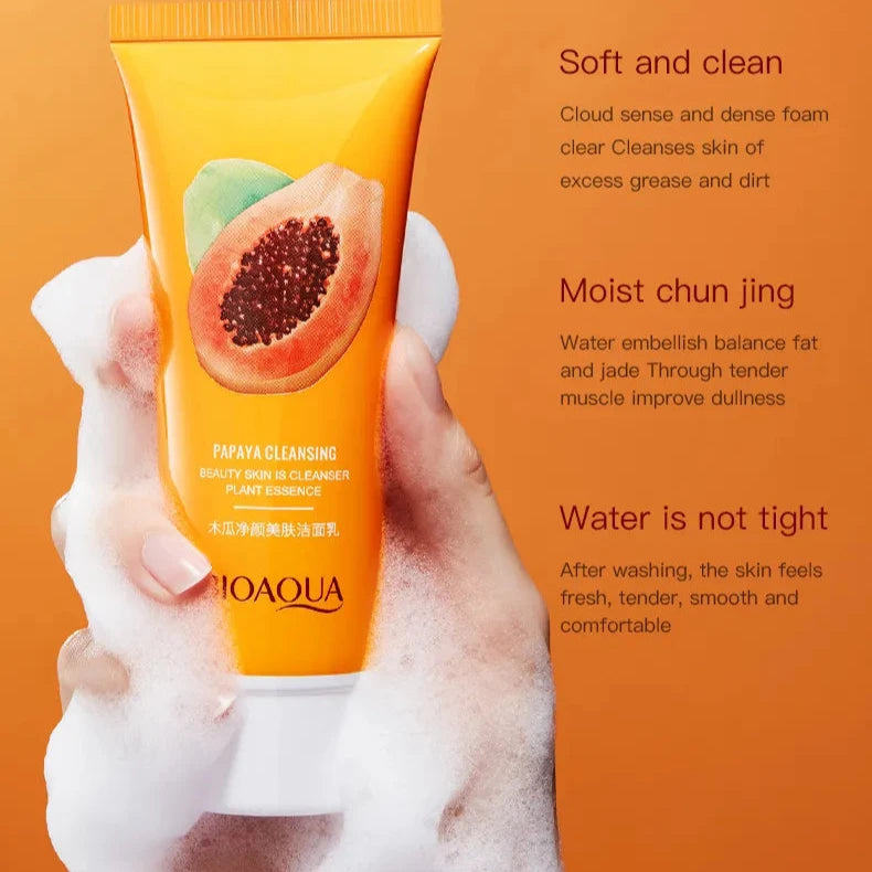 BIOAQUA Papaya Face Wash Moisturizing Shrink Pore Face Wash Foam Facial Cleanser - 100g