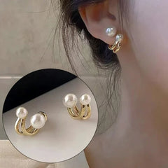 U-Shape Pearl Huggie Earrings - Each