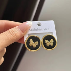butterfly enamel gold-plated earrings - Each Pair