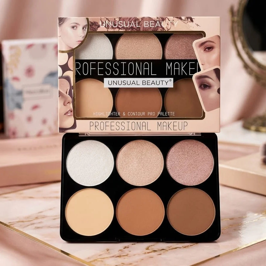 Unusual Beauty Professional Makeup Highlighter & Contour Pro Palette - 6 Colors