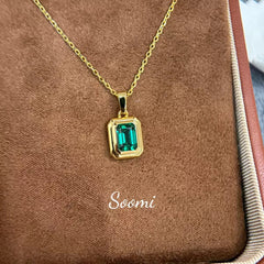 Stainless steel Green stone Pendant Necklace - Each