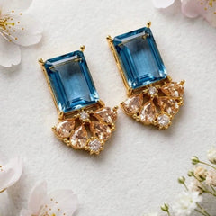 Emerald Stone with Champagne Crystal Earrings