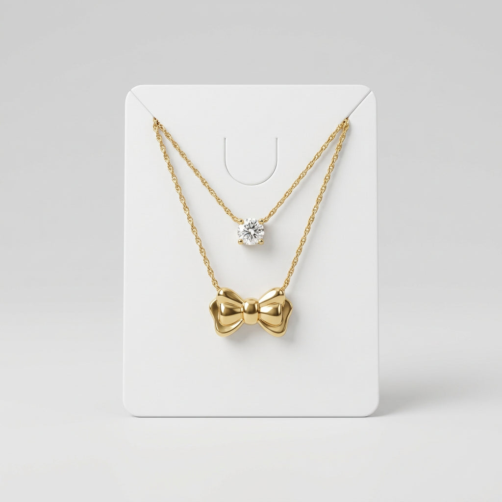 Gold Layered Bow Pendant Necklace
