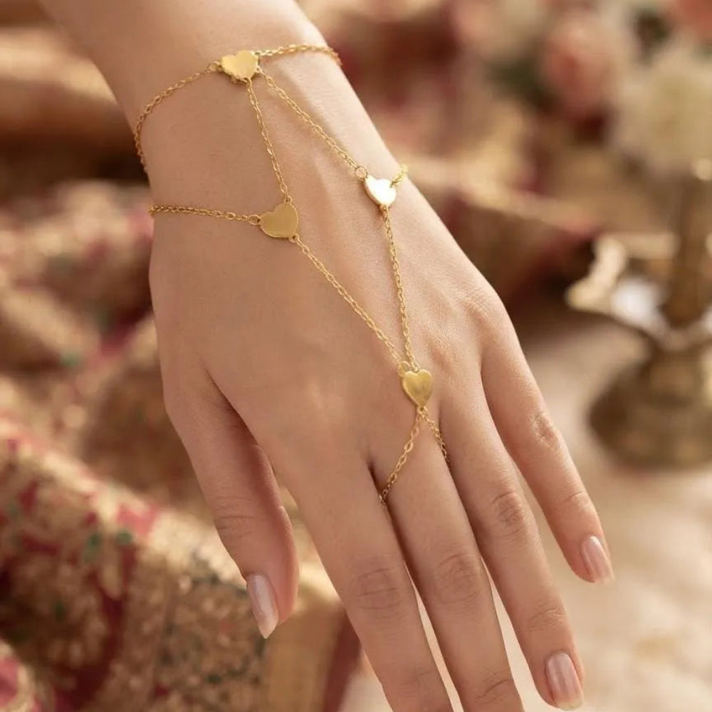 Gold Heart Hathphool Slave Bracelet