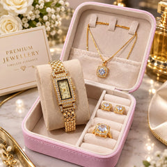 Luxury Crystal Rectangular Watch & Matching Jewelry Set