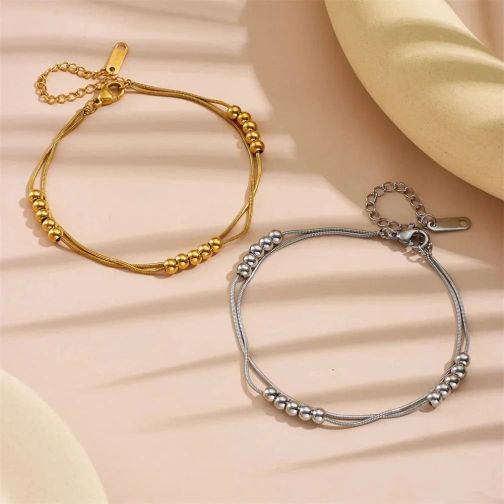 Double Layer Beaded Snake Chain Bracelet