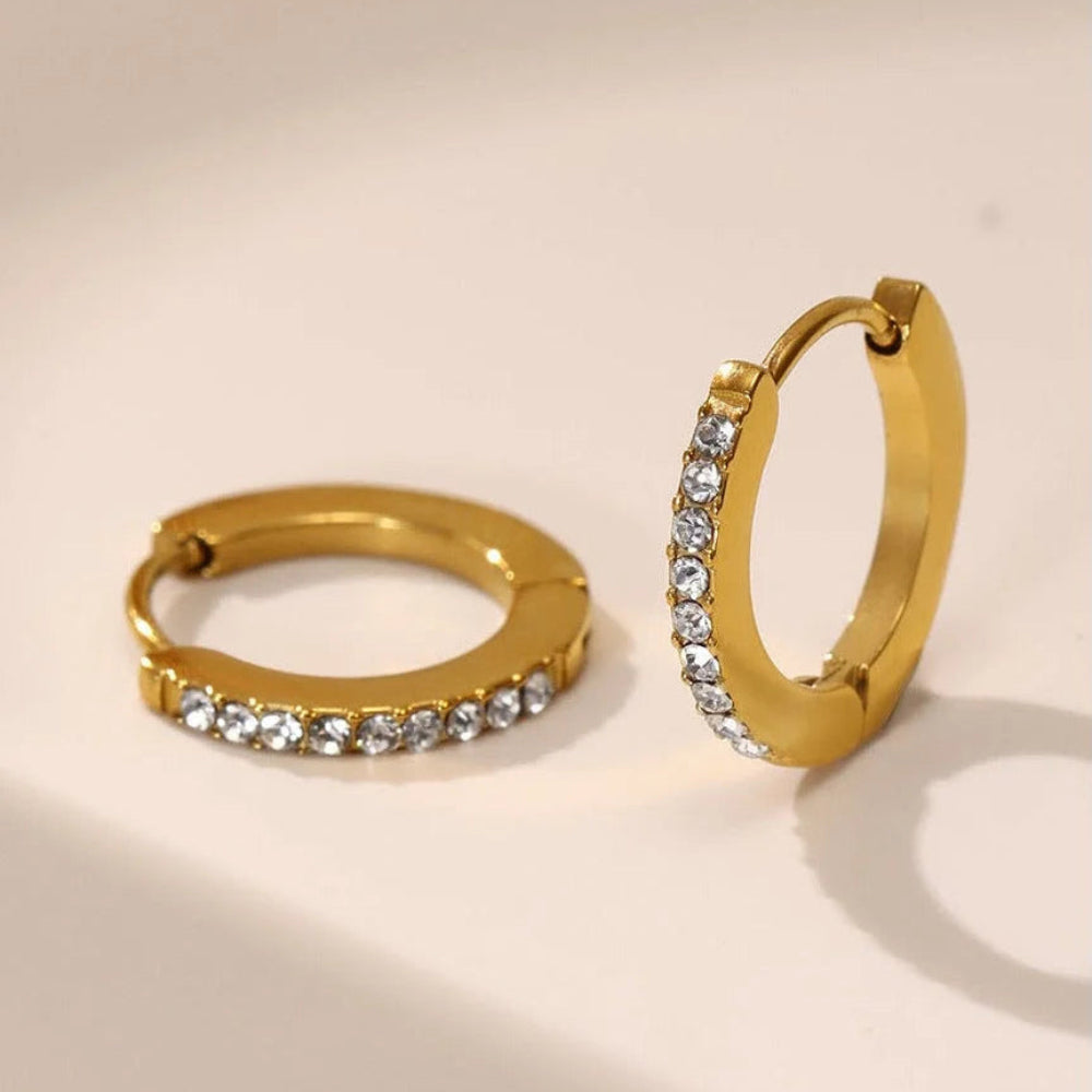 Stainless Steel Gold Pavé Huggie Hoop Earrings