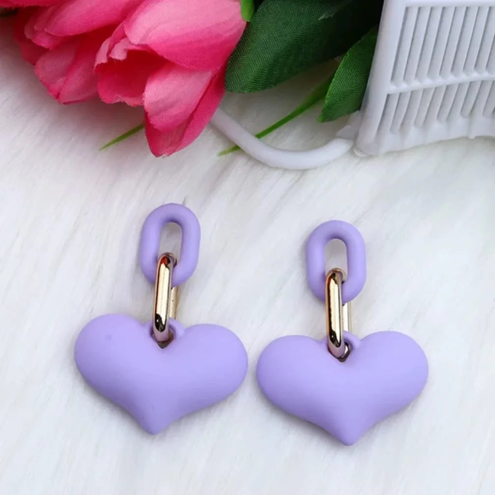Matte Acrylic Heart Link Drop Earrings