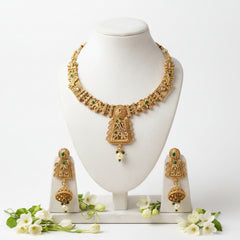 Heritage Filigree Necklace Set - Antique Gold & Emerald - Each