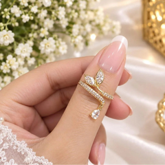 Gold Leaf Zircon Leaf Adjustable Drop Ring