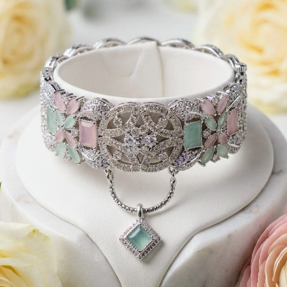 Ornate Mint & Pink Stone Openable Kangan - Each