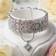 Ornate Mint & Pink Stone Openable Kangan - Each