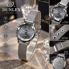 Dunlex Diamond Cut Quartz Mesh Watch for Women