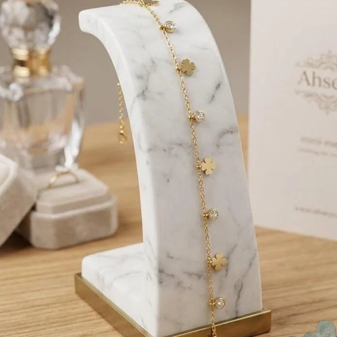 Stainless Steel Gold Plated Clover Charm Anklet
