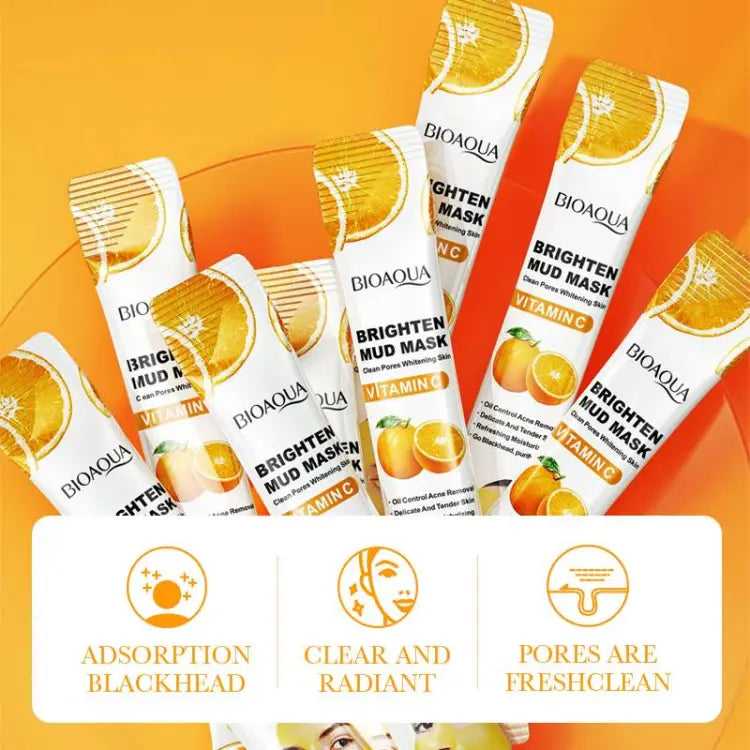 Bioaqua Vitamin C Brighten Cleansing Shrinking Pores Mud Mask - 8g*10 Pcs